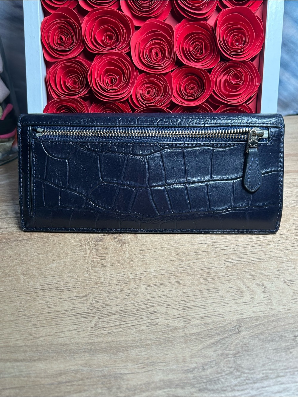 Coach Navy Croc-Embossed Continental Wallet with Snap Closure. 
EUC - Picture 5 of 9